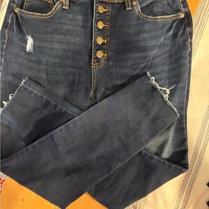 Time and Tru Women's High Rise Button Fly Jeans - Dark Blue